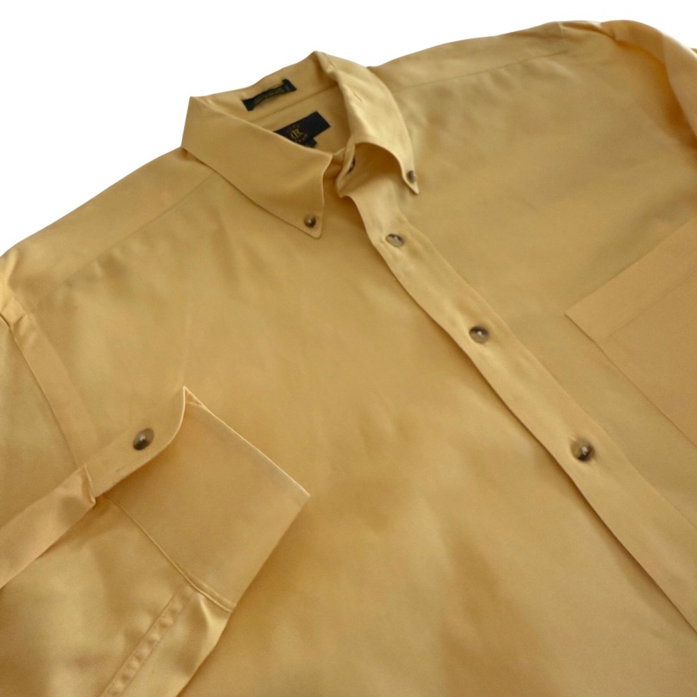 Club Room Mens Yellow Button Down Short Sleeve Shirt 100% Cotton Size L